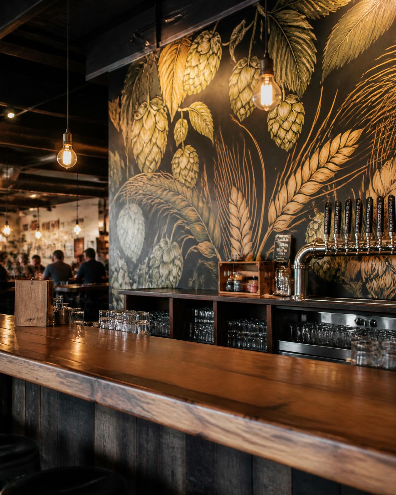 Taprooms with a mural for a back bar.